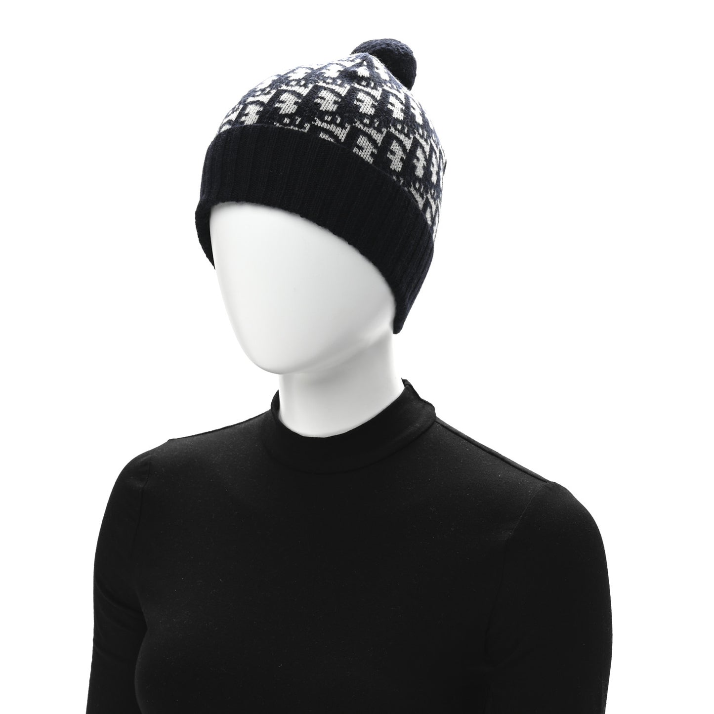 Cashmere Oblique PomPom Beanie Navy Blue