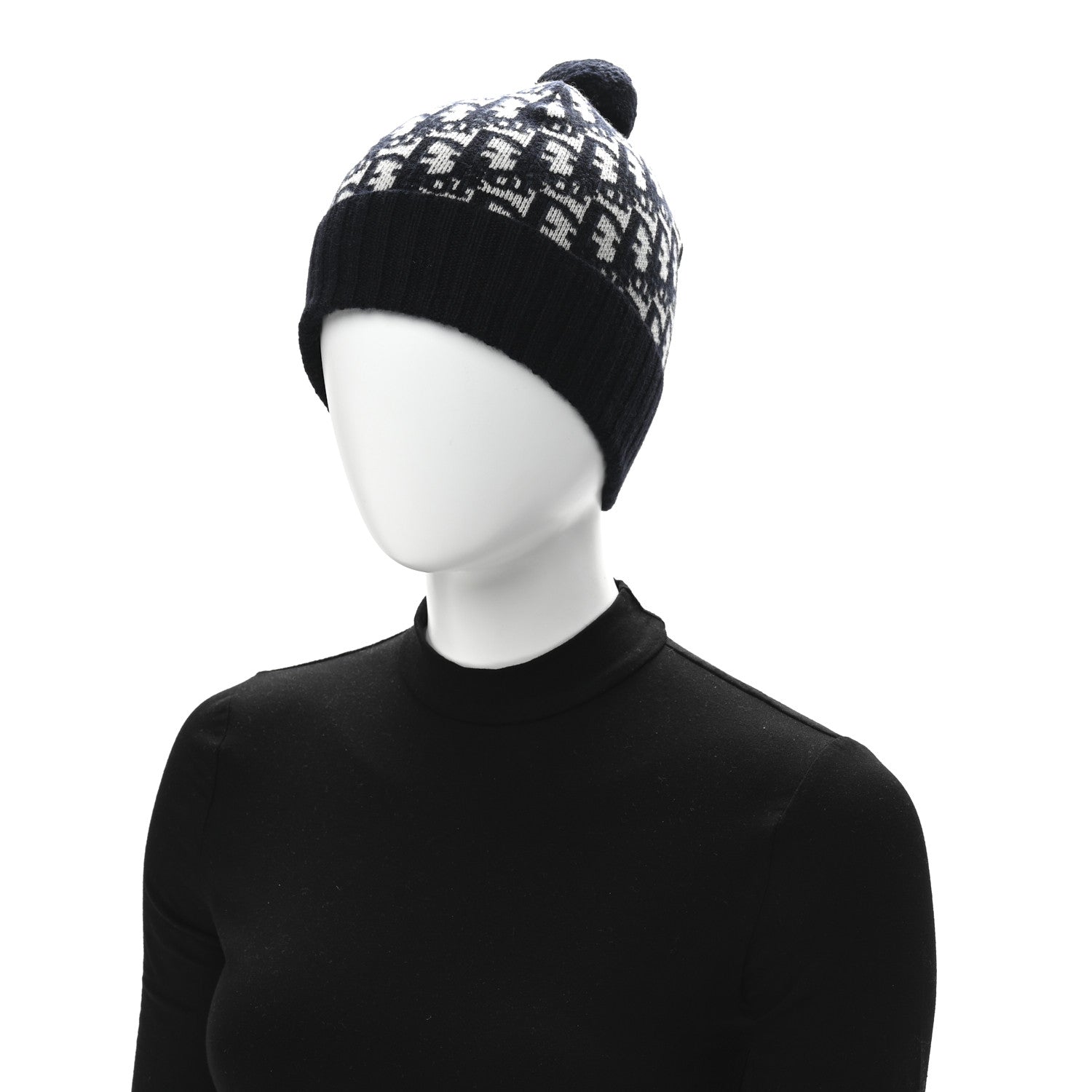 Christian Dior Cashmere Oblique PomPom Beanie Navy Blue 2 of 6