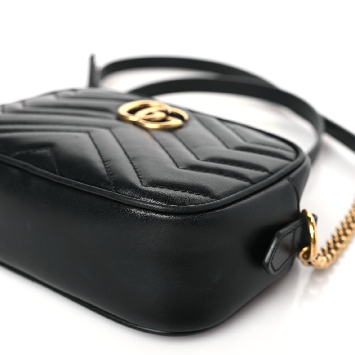 Gucci Calfskin Matelasse Mini GG Marmont Chain Shoulder Bag Black 9 of 9