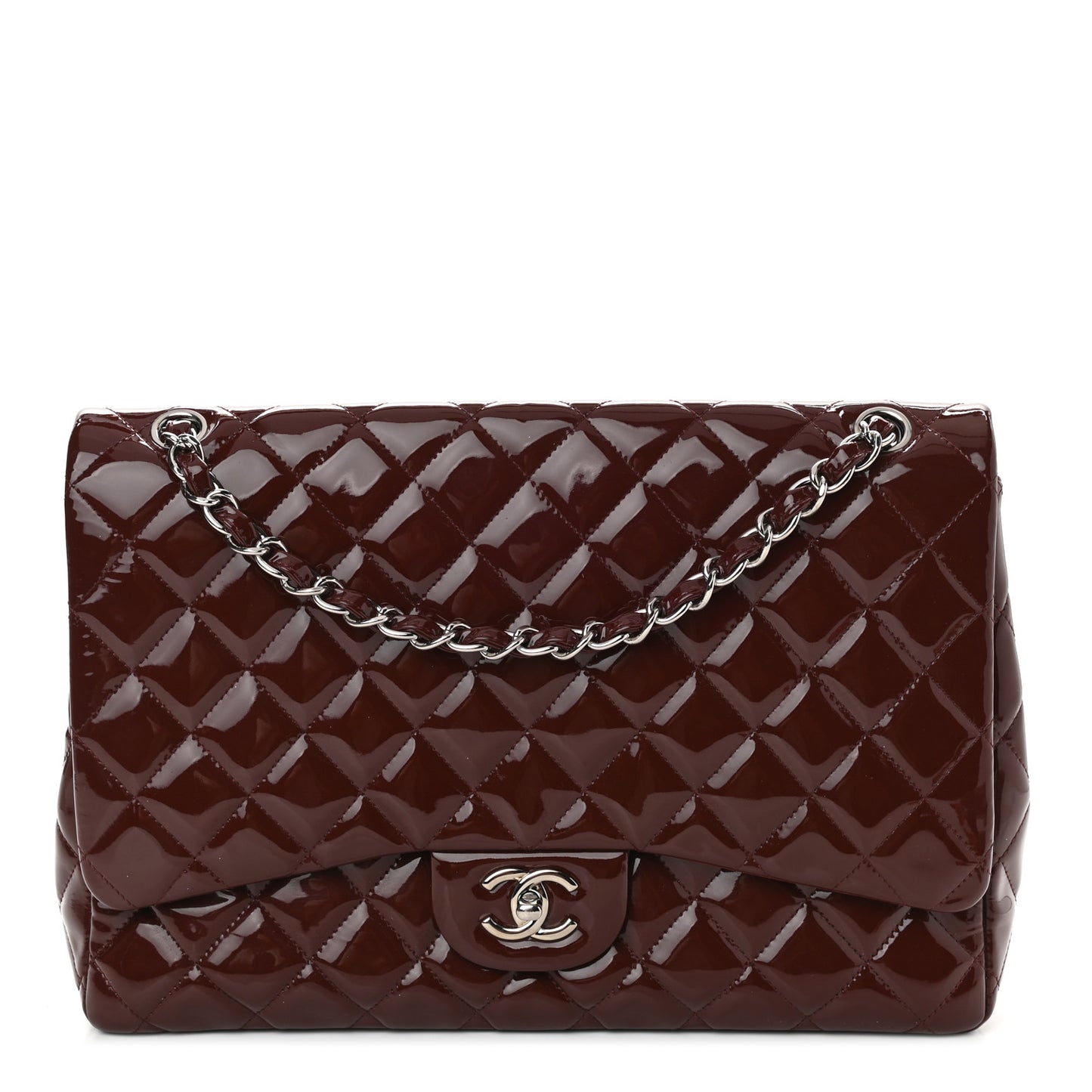 Patent Quilted Maxi Single Flap Dark Red