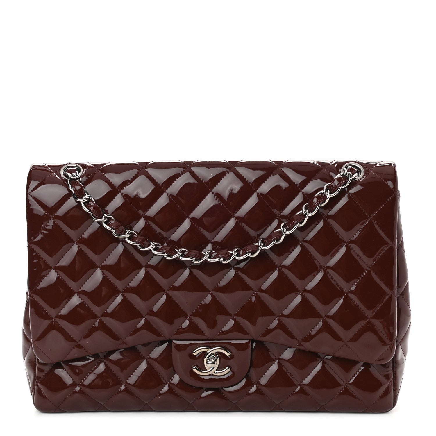 Chanel Patent Quilted Maxi Single Flap Dark Red 1 of 9