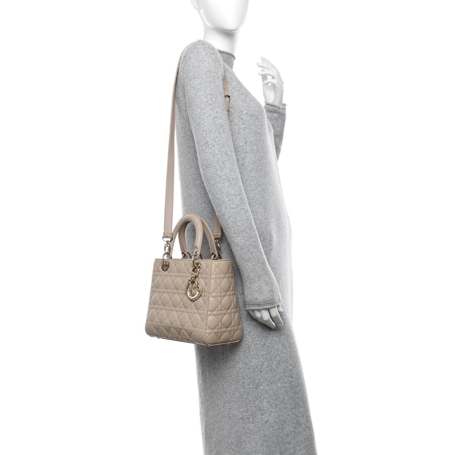 Christian Dior Lambskin Cannage Medium Lady Dior Beige 2 of 10