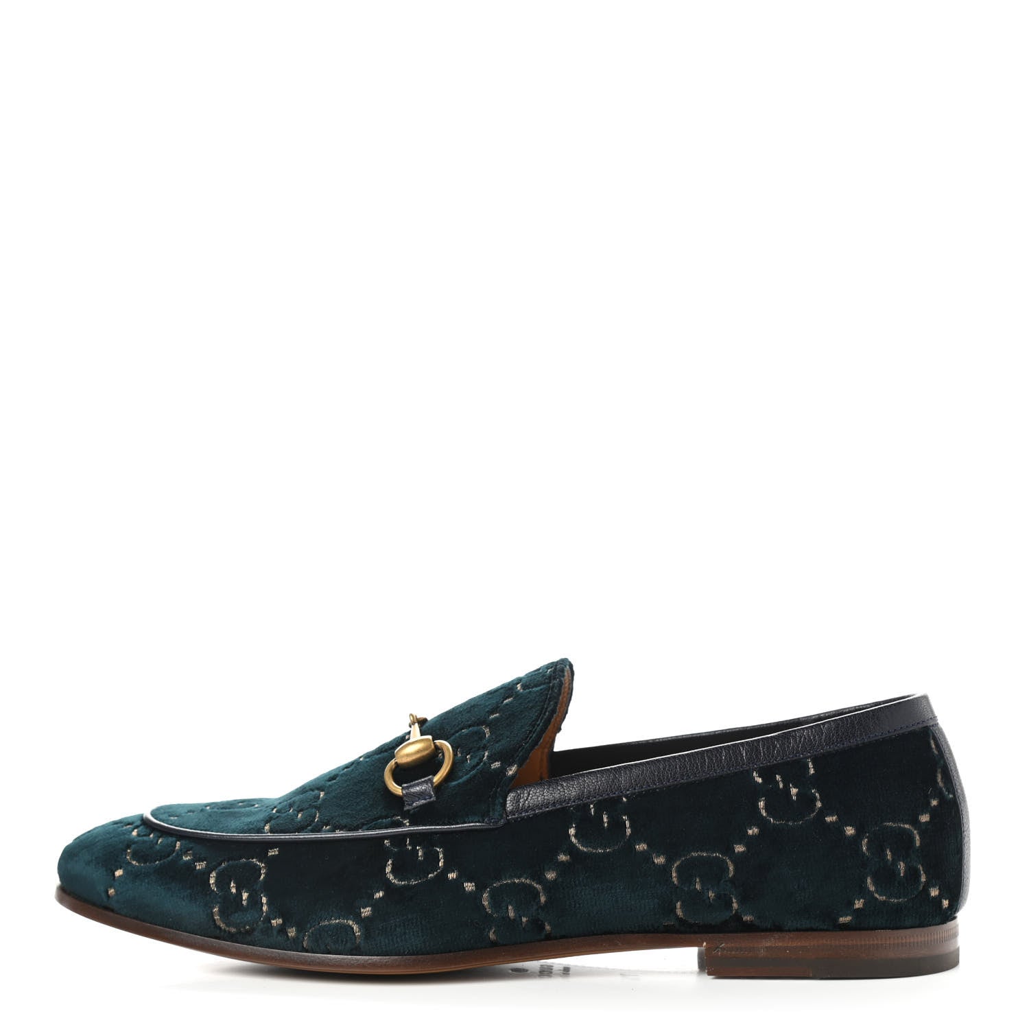 Gucci Velvet GG Monogram Horsebit Mens Jordaan Loafers 7.5 Blue Beige 1 of 8