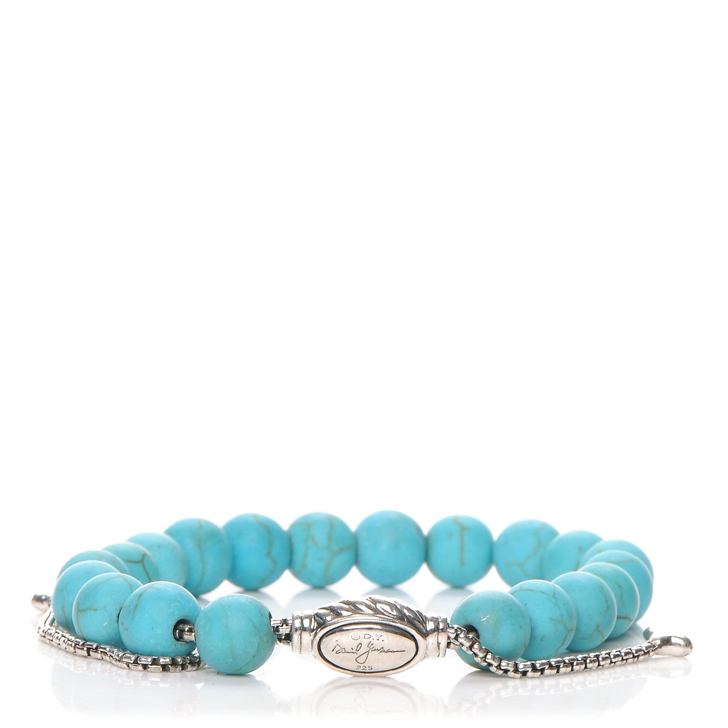 David Yurman Sterling Silver Turquoise 8mm Spiritual Beads Adjustable Bracelet 1 of 5