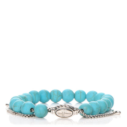 David Yurman Sterling Silver Turquoise 8mm Spiritual Beads Adjustable Bracelet 1 of 5