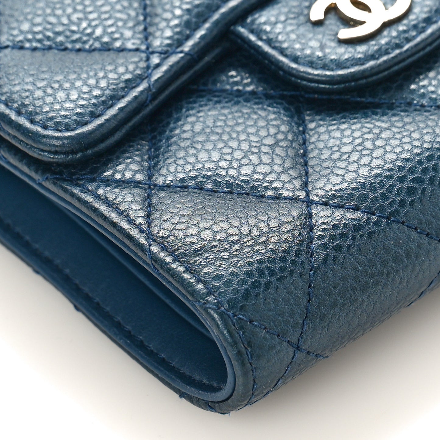 Caviar Quilted Compact Flap Wallet Navy