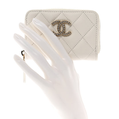 Chanel Shiny Caviar Quilted Strass CC Zip Coin Purse White 2 of 8