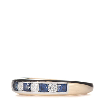 Tiffany 18K Yellow Gold Platinum Diamond Blue Sapphire 4mm Lucida Band Ring 52 6 3 of 8