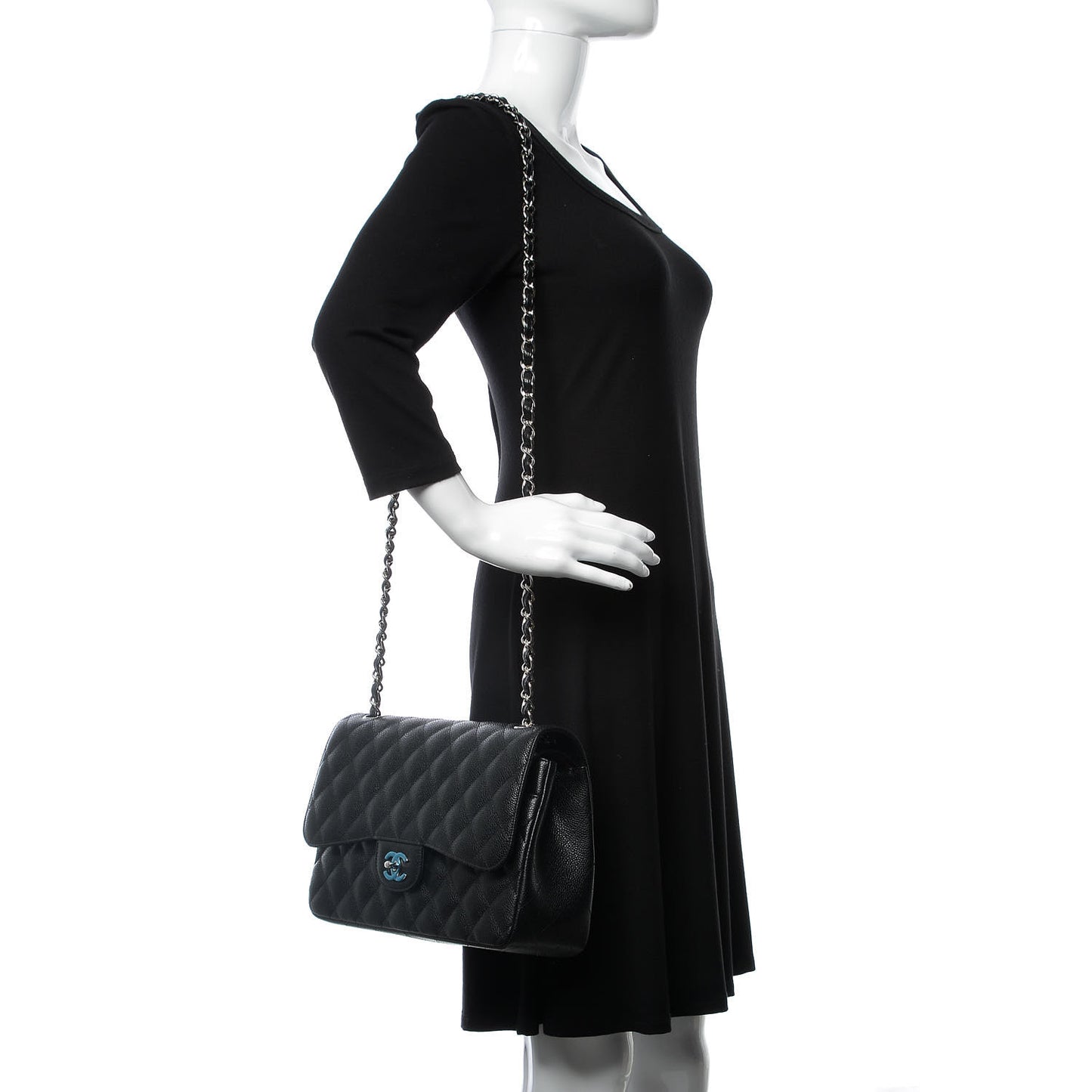 Caviar Quilted Jumbo Double Flap Black
