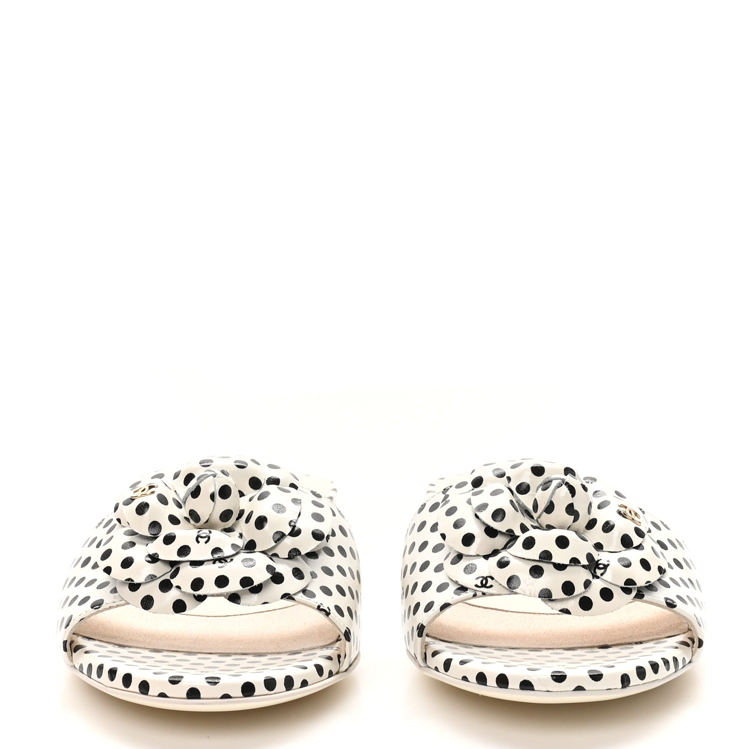 Chanel Calfskin Printed Camellia CC Slides 36 Ivory Black 3 of 10