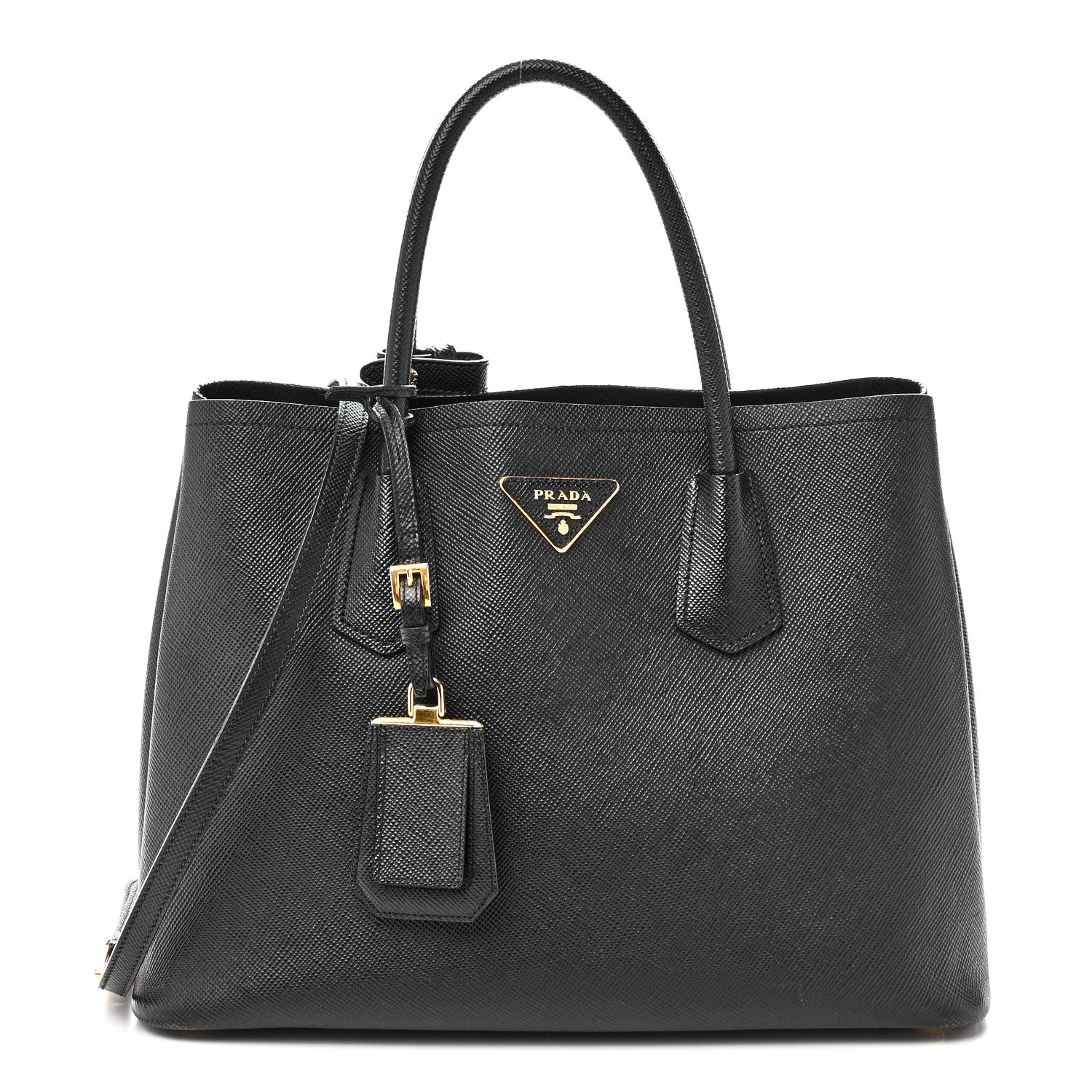 Prada Saffiano Cuir Medium Double Bag Black 1 of 9