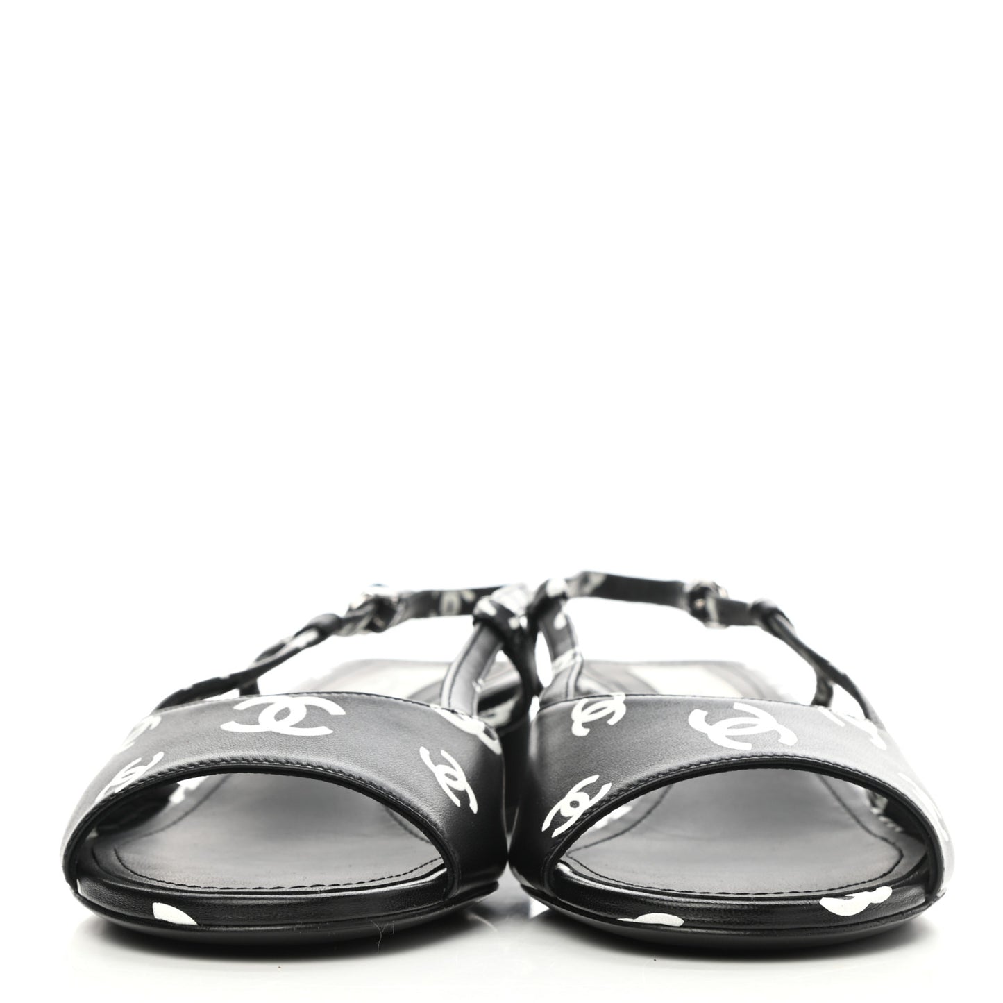 Printed Lambskin CC Slingback Sandals 37.5 Black White