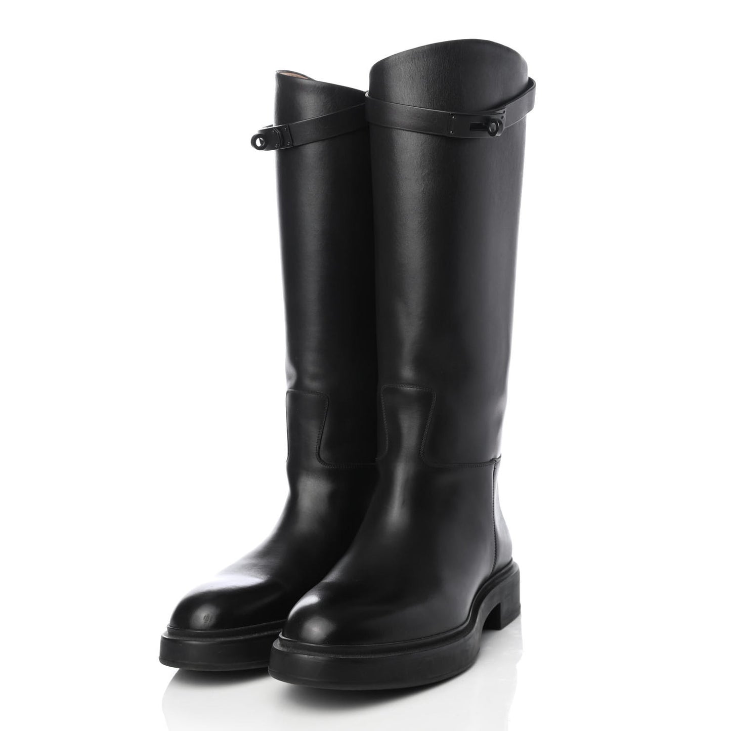 Calfskin Variation Monochromatic Boots 39.5 Black