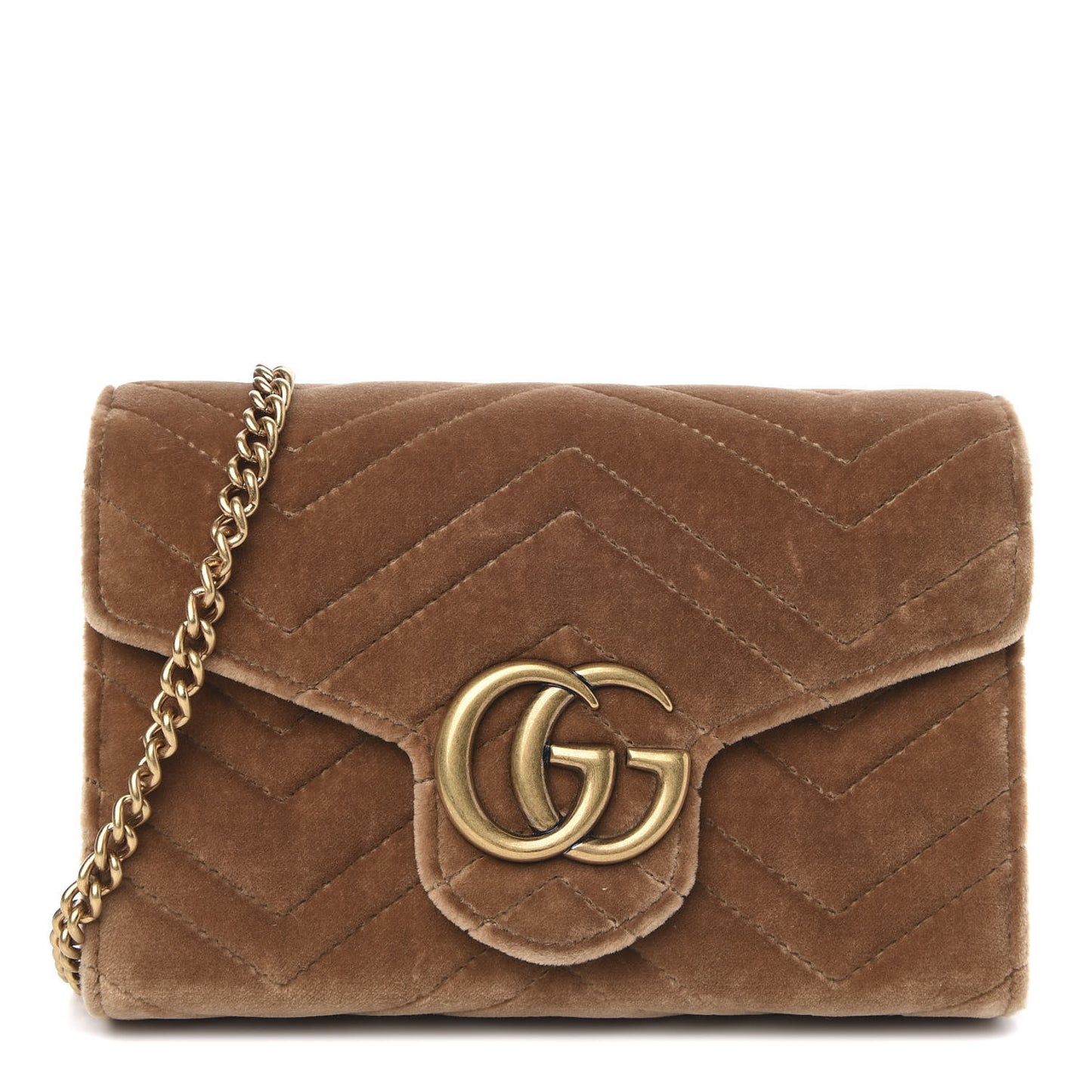 Velvet Matelasse GG Marmont Chain Wallet Taupe