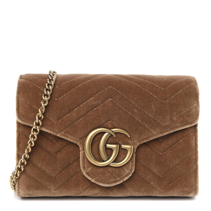 Gucci Velvet Matelasse GG Marmont Chain Wallet Taupe 1 of 11