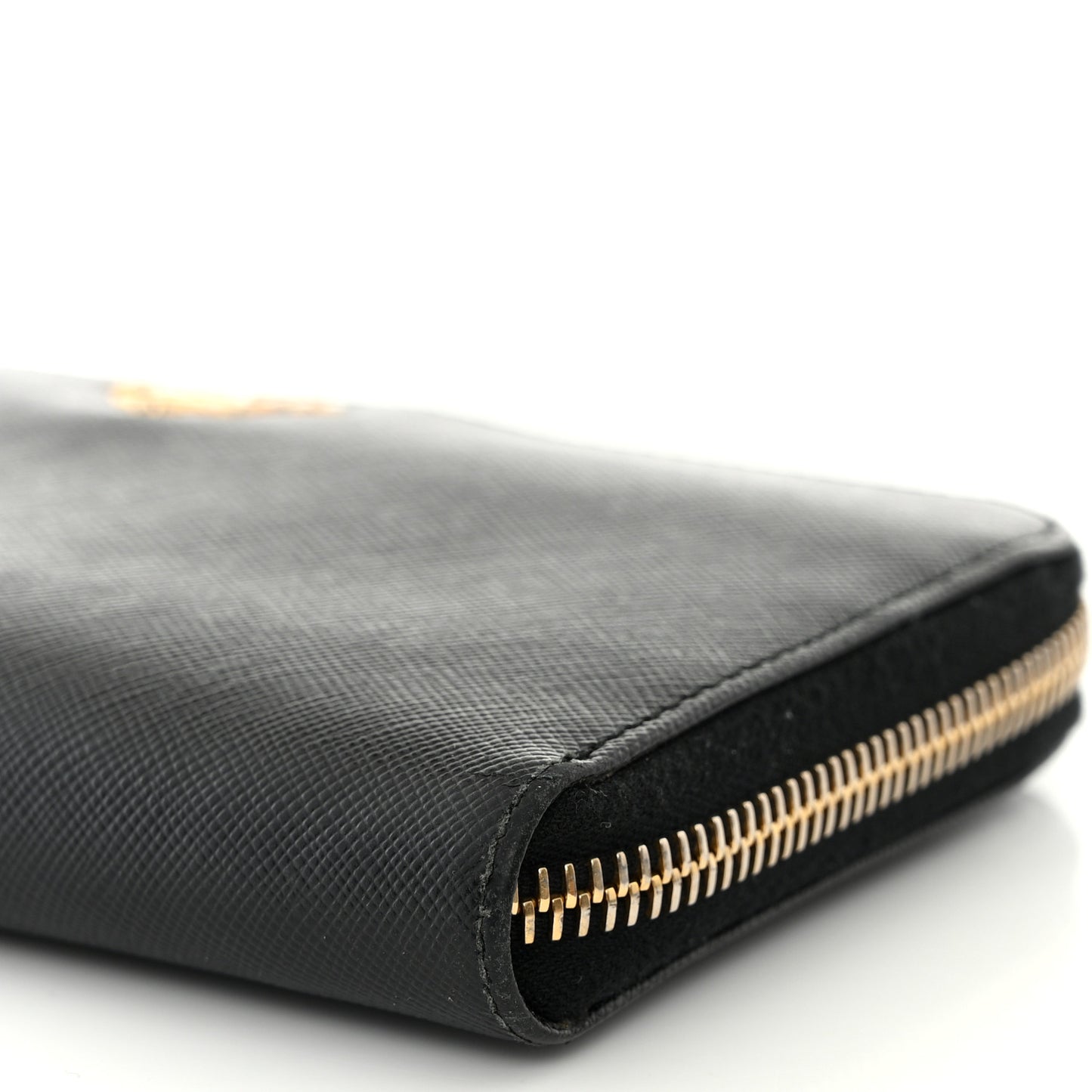 Saffiano Metal Zip Around Wallet Black