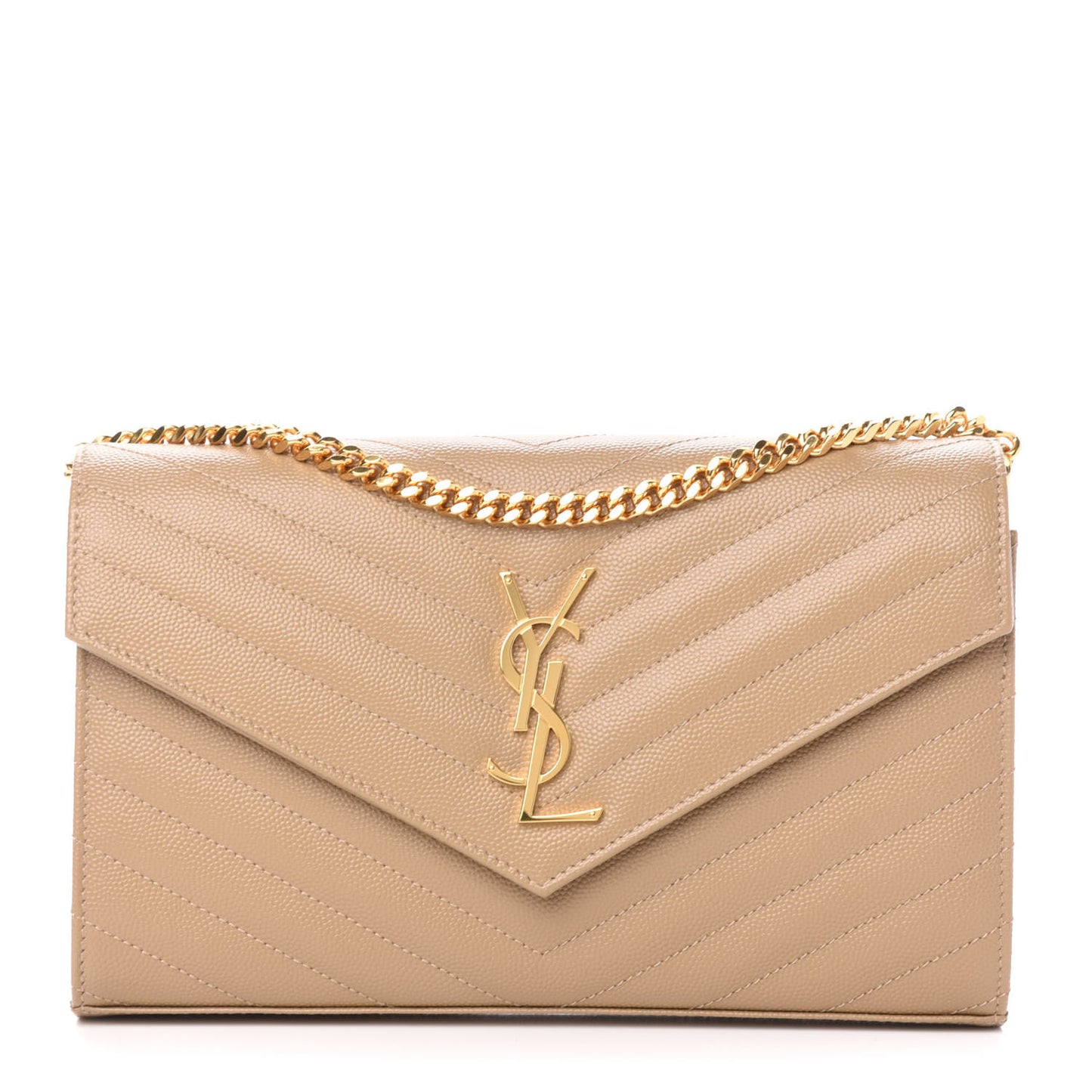 Grain De Poudre Matelasse Chevron Monogram Chain Wallet Deep Beige