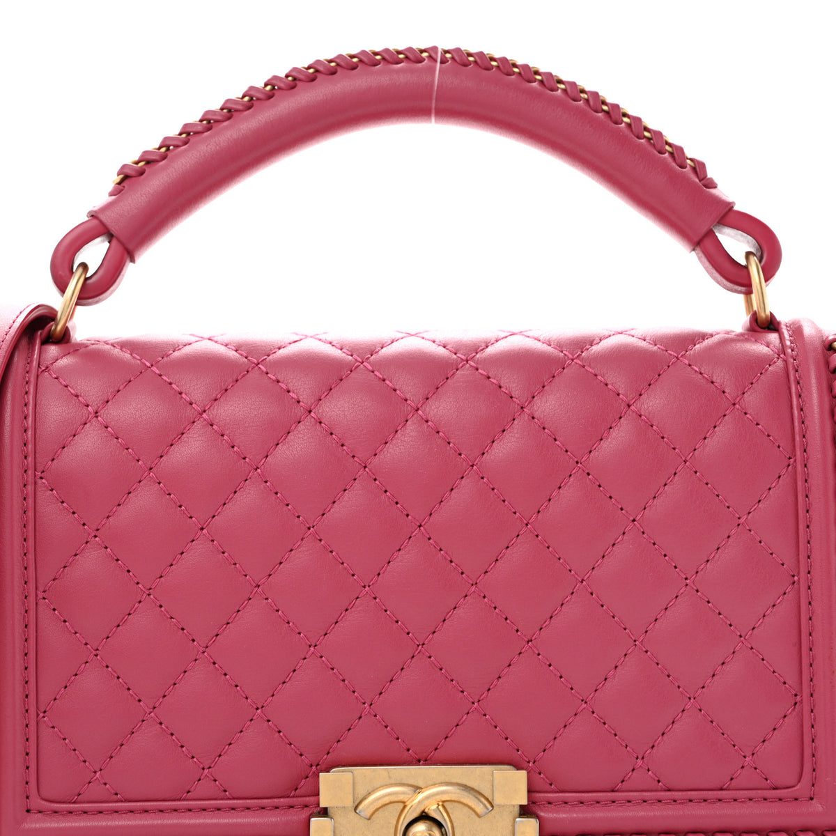 Calfskin Quilted Medium Top Handle Boy Flap Pink