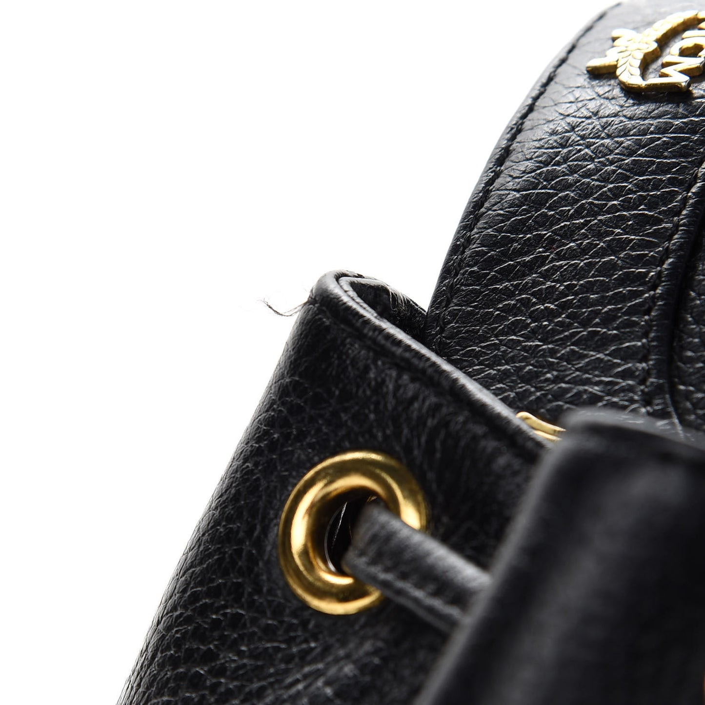 Grained Calfskin Studded Drawstring Backpack Black