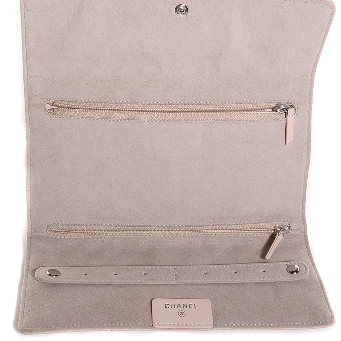 Lambskin Quilted Camellia Tri Fold Jewelry Case Light Pink