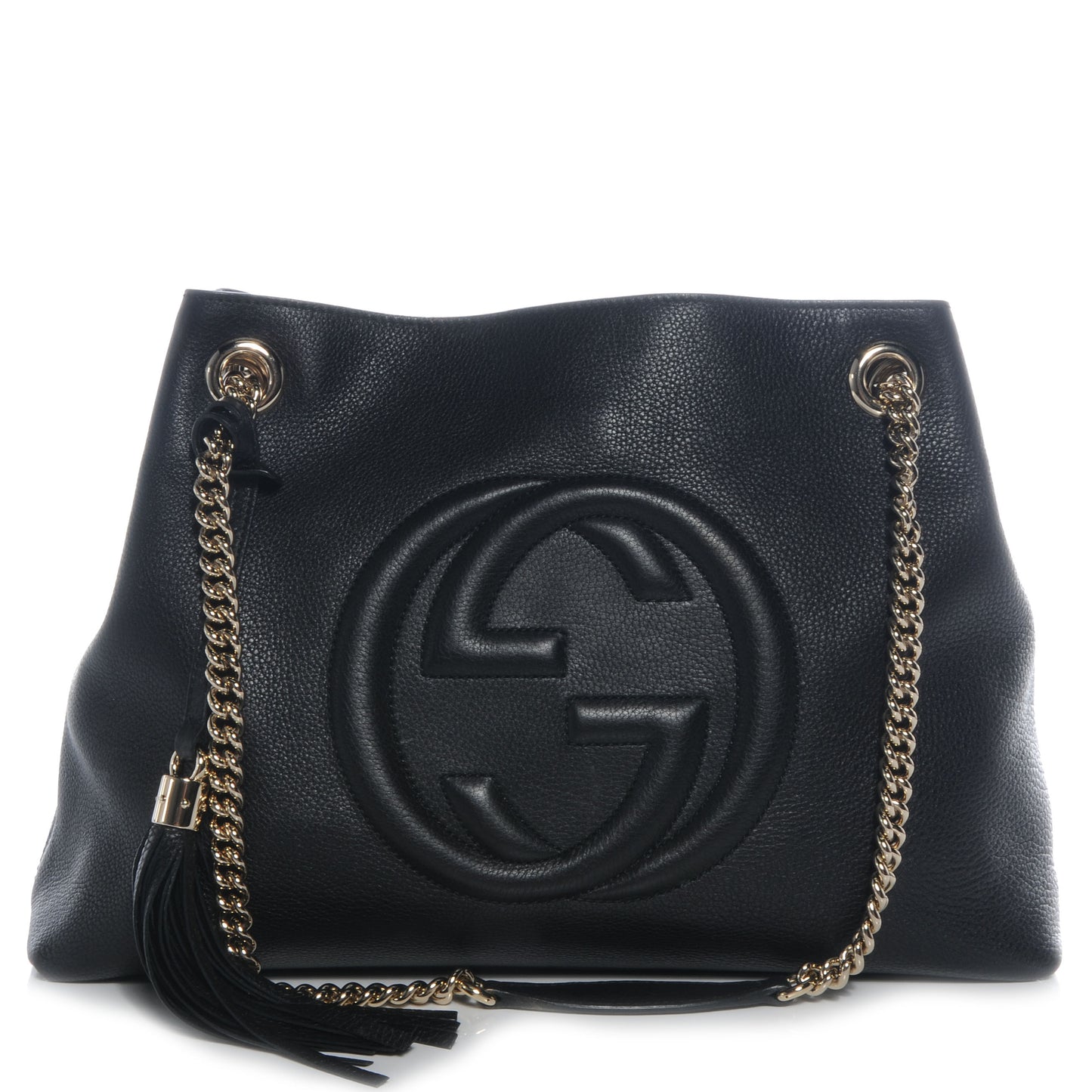 Pebbled Calfskin Medium Soho Chain Shoulder Bag Black