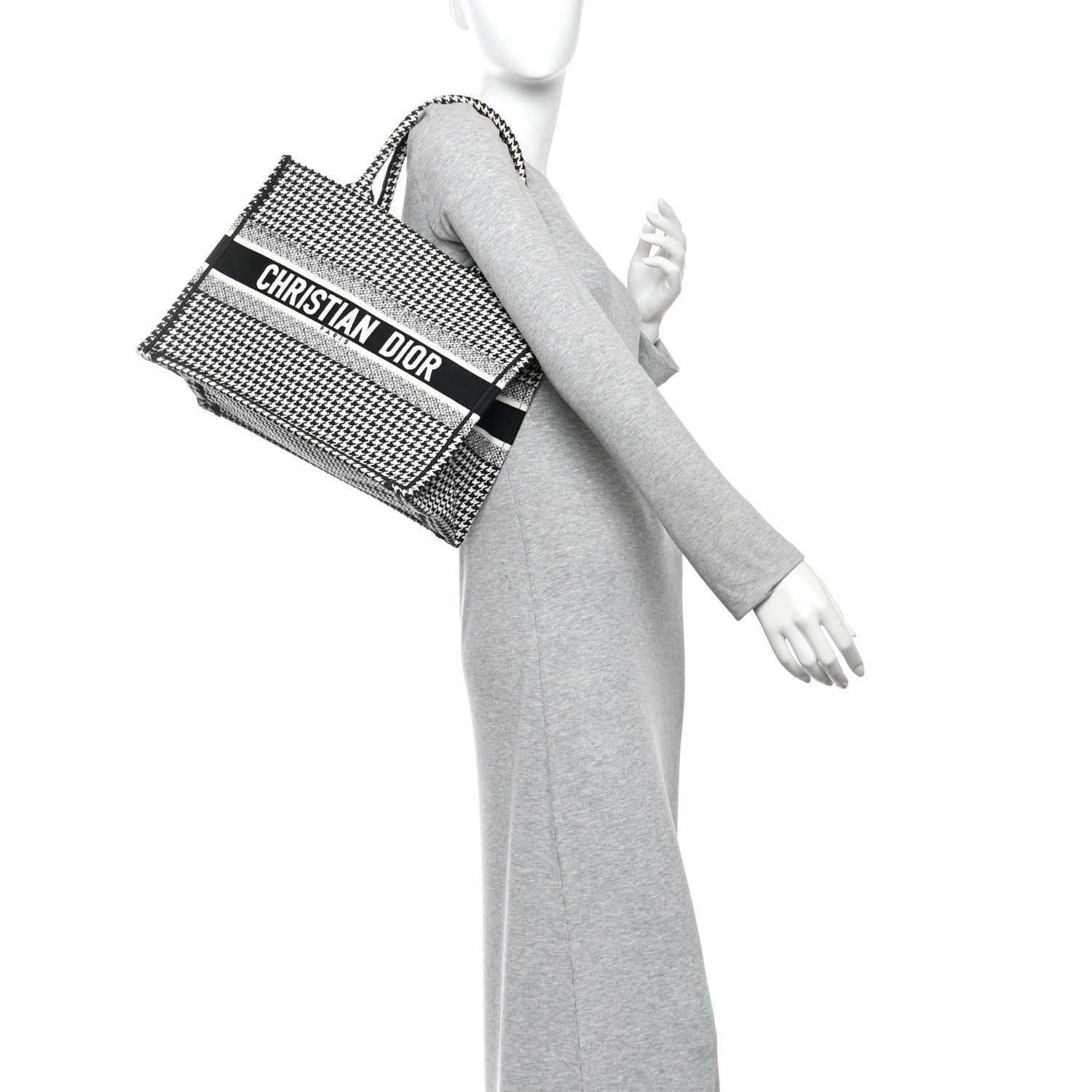 Christian Dior Canvas Houndstooth Embroidered Medium Book Tote Black White 2 of 14