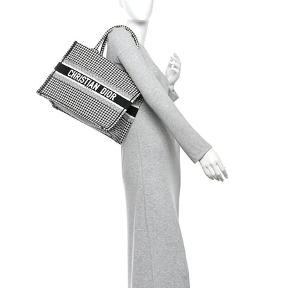 Christian Dior Canvas Houndstooth Embroidered Medium Book Tote Black White 2 of 14