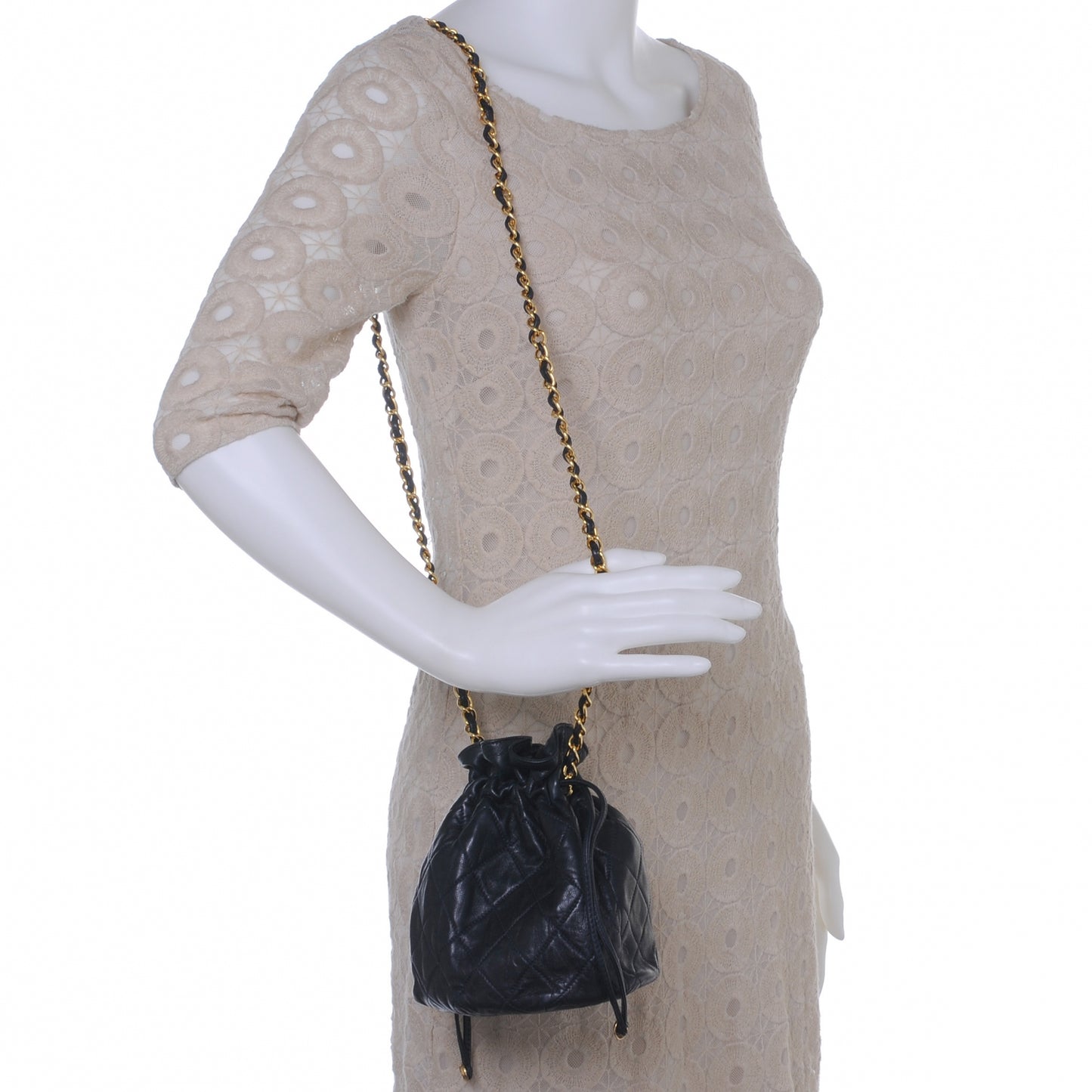 Lambskin Drawstring Pouch Bag Navy Blue