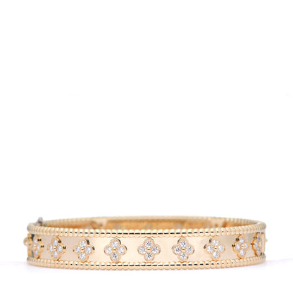 Van Cleef & Arpels 18K Yellow Gold Diamond Perlee Clovers Bangle Bracelet L 2 of 4