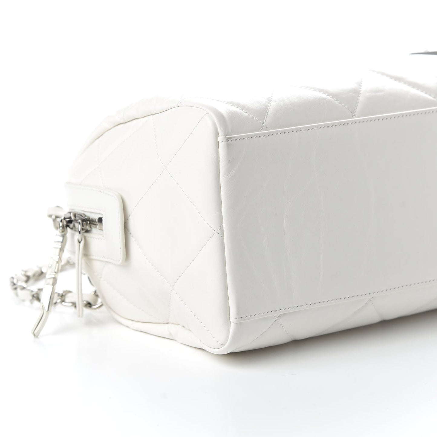Calfskin Quilted Small CC Bowling Bag White