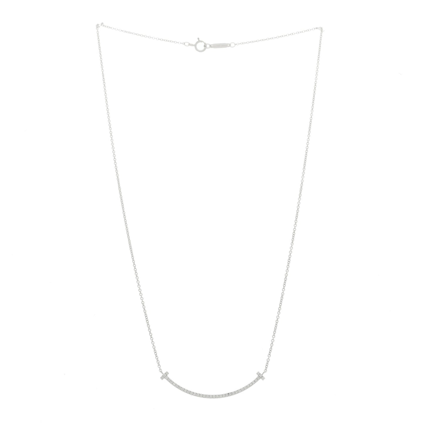 18K White Gold Diamond Small T Smile Pendant Necklace