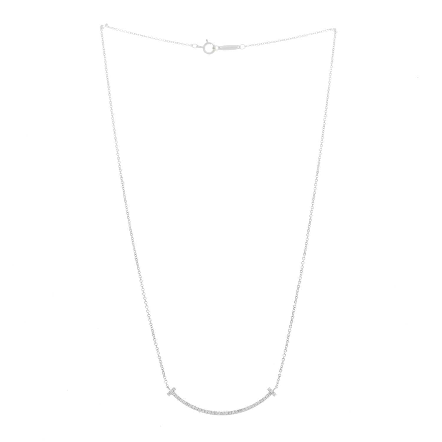 Tiffany 18K White Gold Diamond Small T Smile Pendant Necklace 3 of 6