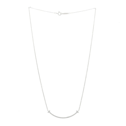 Tiffany 18K White Gold Diamond Small T Smile Pendant Necklace 3 of 6