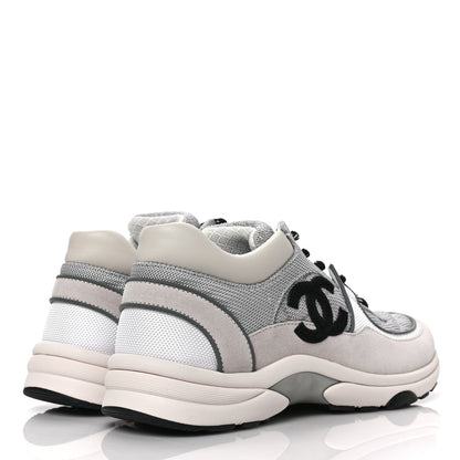 Chanel Nylon Calfskin Suede Womens CC Sneakers 38 Grey White 4 of 7
