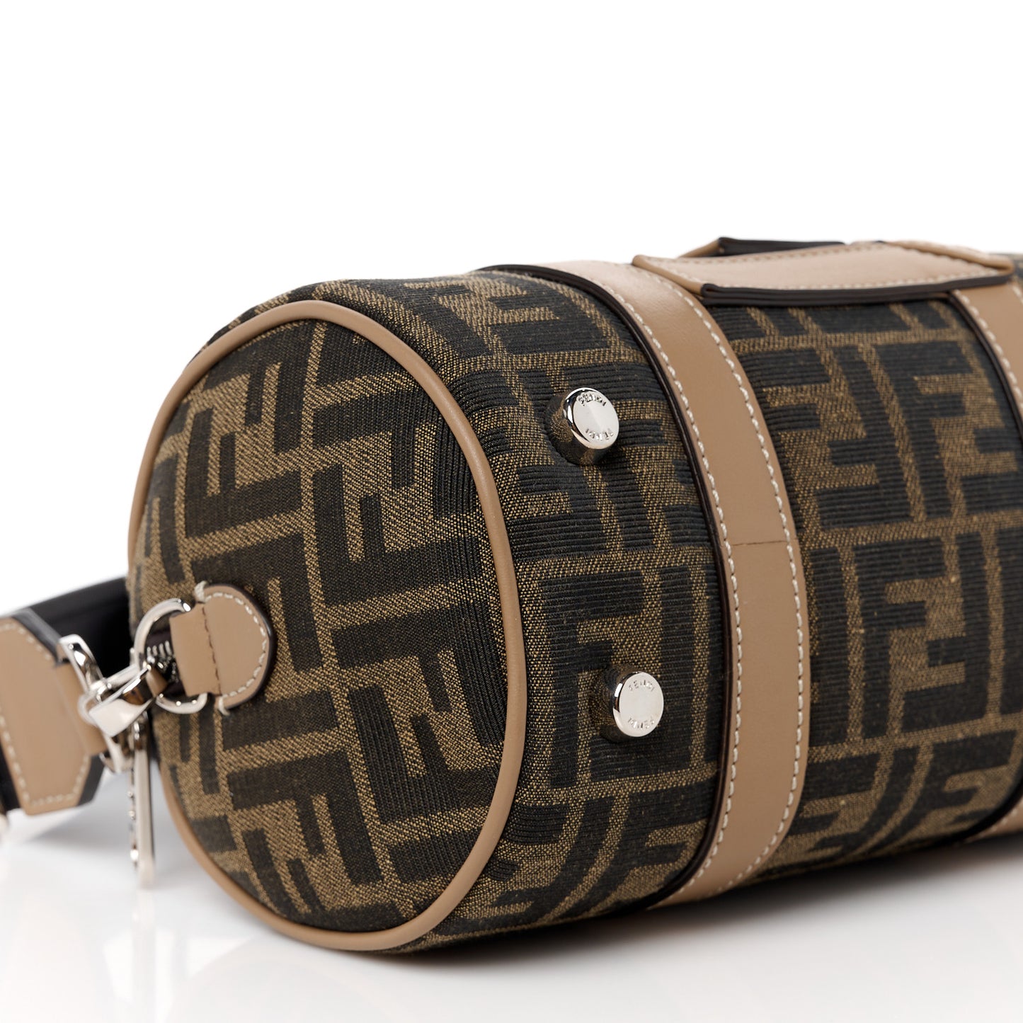 Recycled Fabric Jacquard Vitello Grace FF 1974 Mini O'Lock Bowling Bag Tobacco Moro Sand
