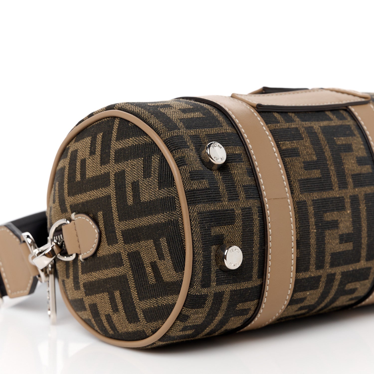 Fendi Recycled Fabric Jacquard Vitello Grace FF 1974 Mini O'Lock Bowling Bag Tobacco Moro Sand 10 of 11