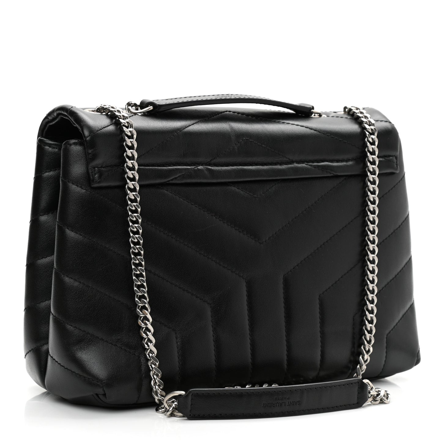 Calfskin Y Quilted Monogram Small Loulou Chain Satchel Black