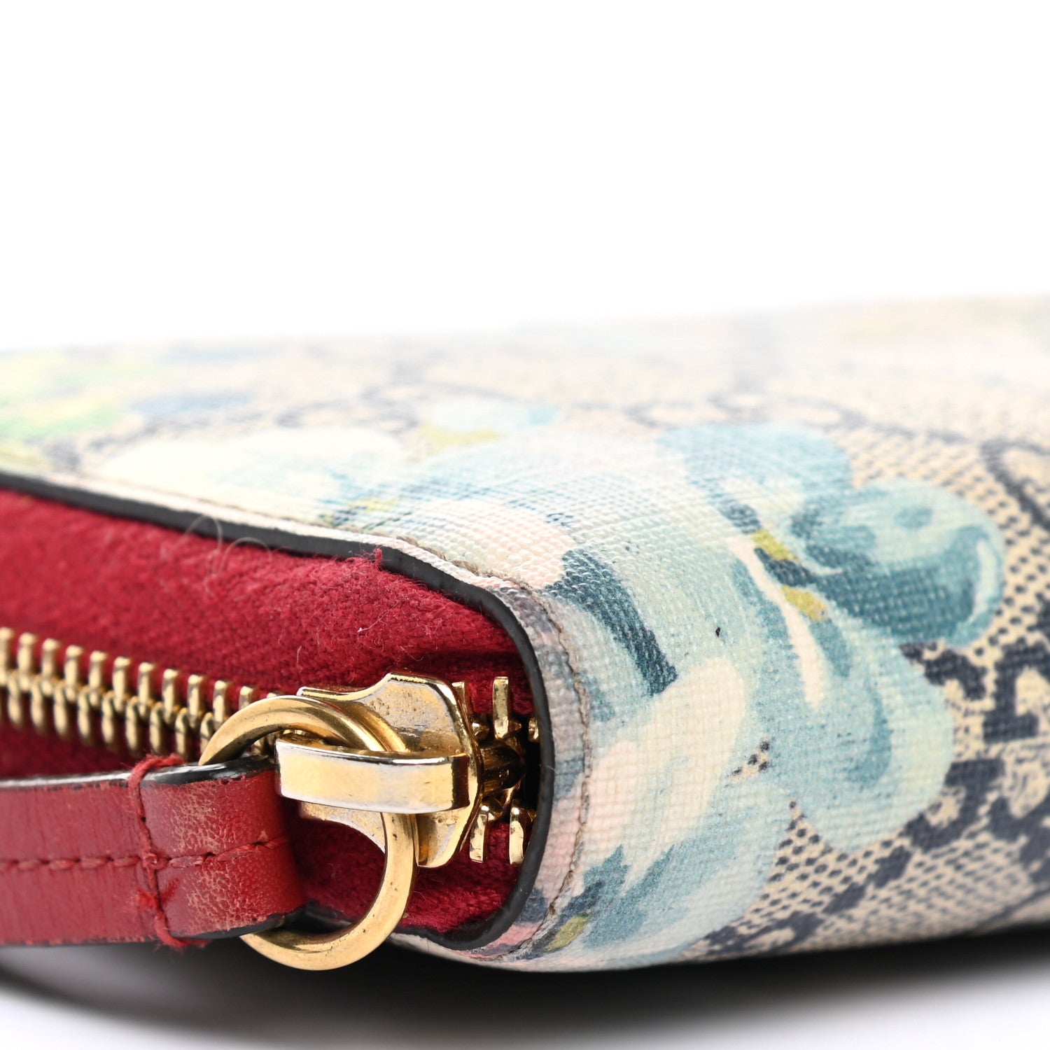Gucci GG Supreme Monogram Blooms Zip Around Wallet Blue Red 14 of 15