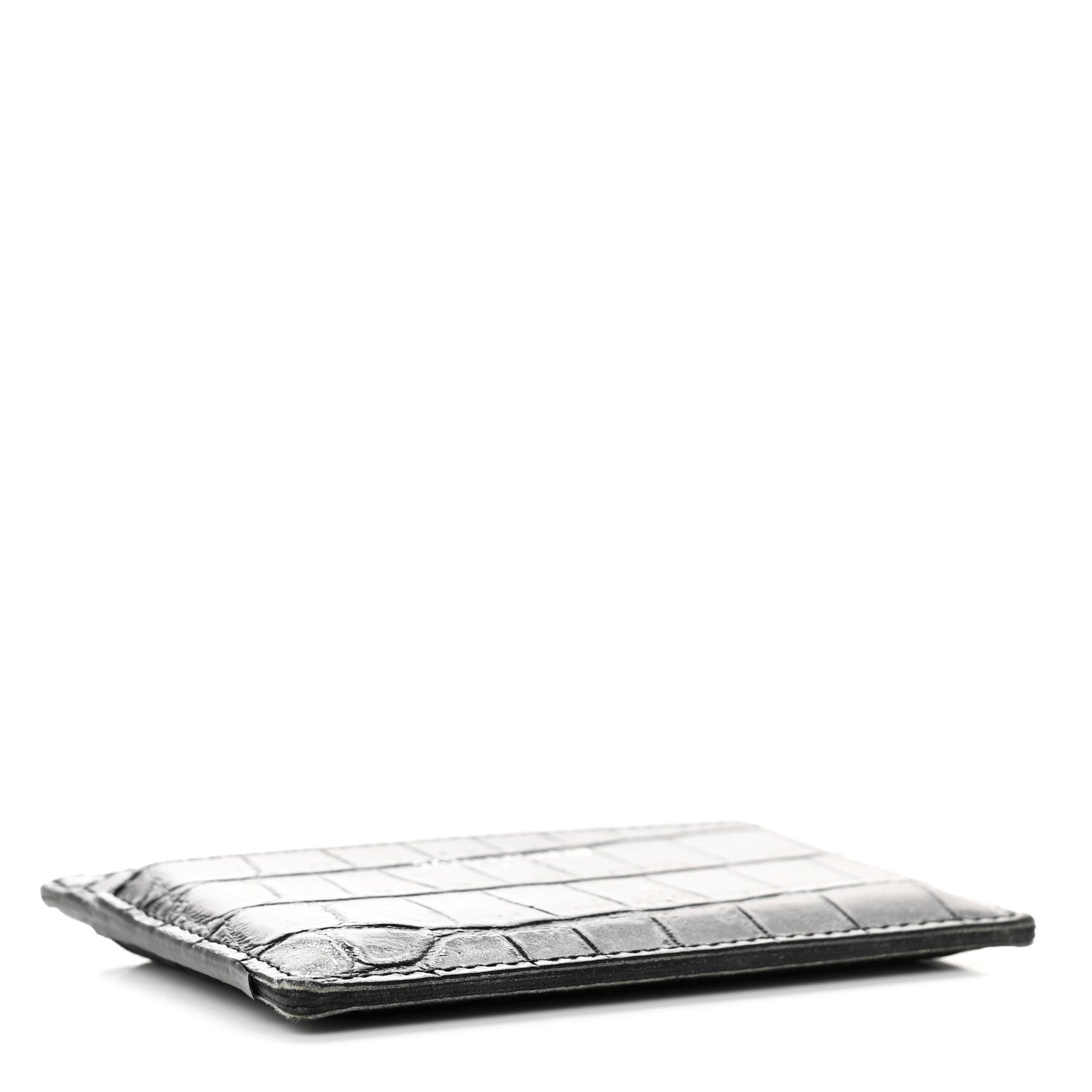 Saint Laurent Calfskin Crocodile Embossed Card Case Black 4 of 8