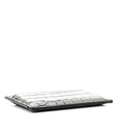 Saint Laurent Calfskin Crocodile Embossed Card Case Black 4 of 8