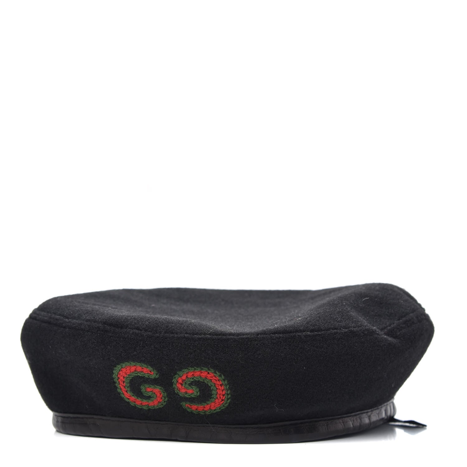 Gucci Felt Embroidered GG Patch Beret Hat M Black 1 of 5