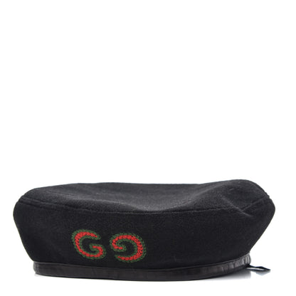 Gucci Felt Embroidered GG Patch Beret Hat M Black 1 of 5