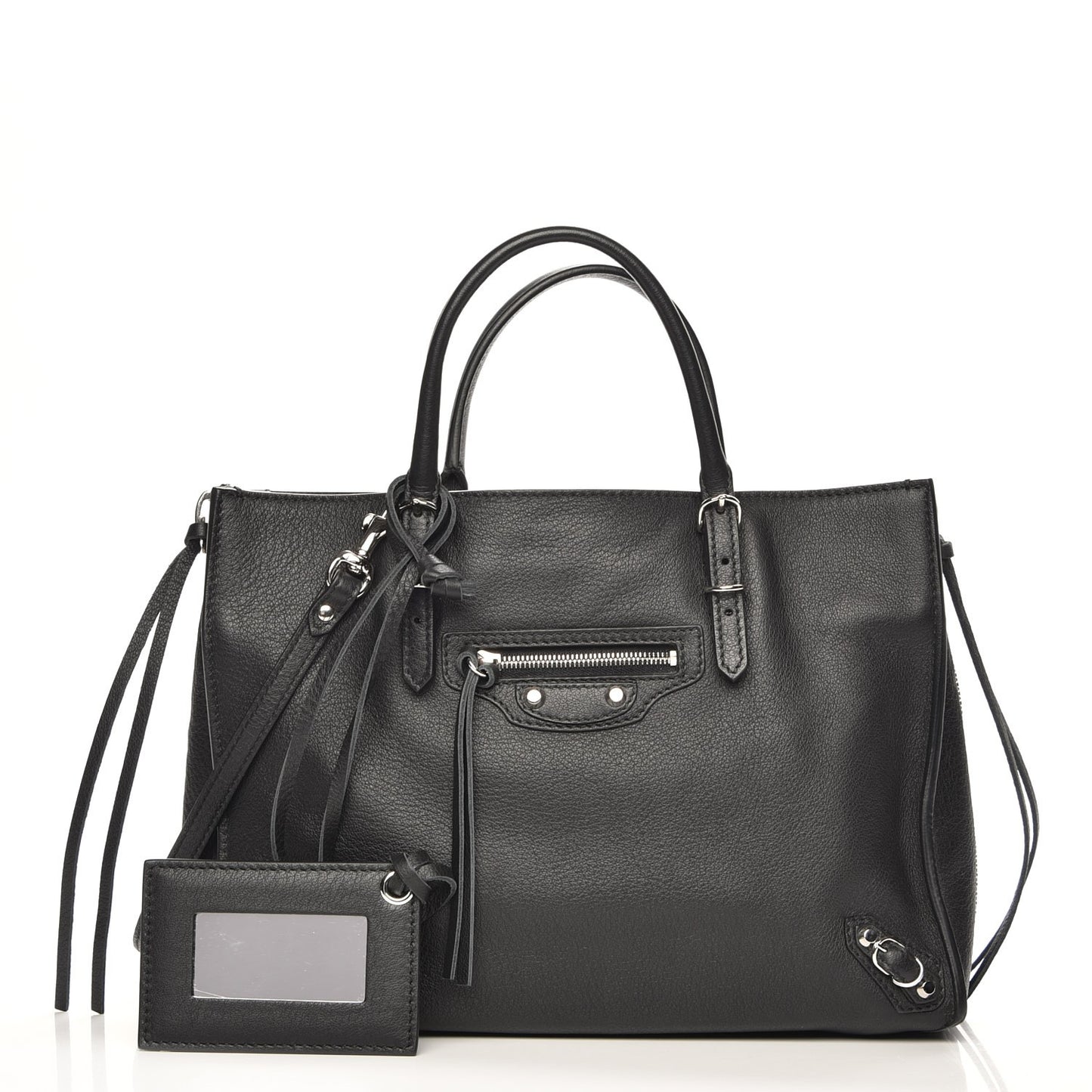 Calfskin Papier Mini A4 Zip Around Tote Black Chartreuse