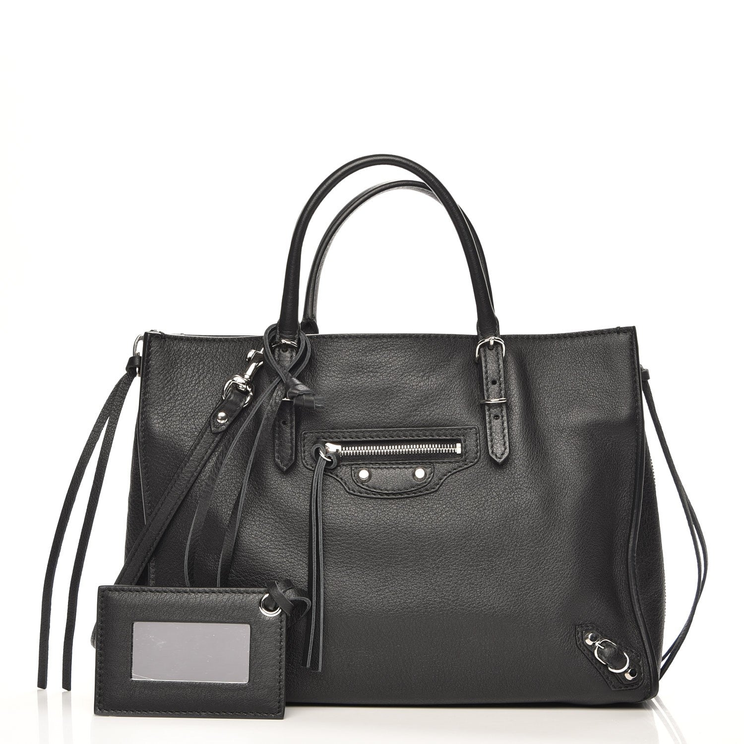 Balenciaga Calfskin Papier Mini A4 Zip Around Tote Black Chartreuse 2 of 9