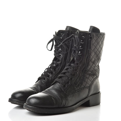 Chanel Calfskin Quilted Combat Boots 38.5 Black 3 of 13