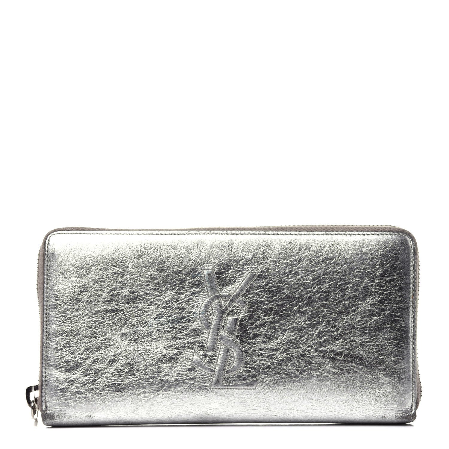Saint Laurent Metallic Calfskin Belle De Jour Zip Around Wallet Moon 1 of 8