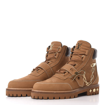 Louis Vuitton Suede Calfskin Monogram Mens Creeper Ankle Boots 7 Beige 3 of 8