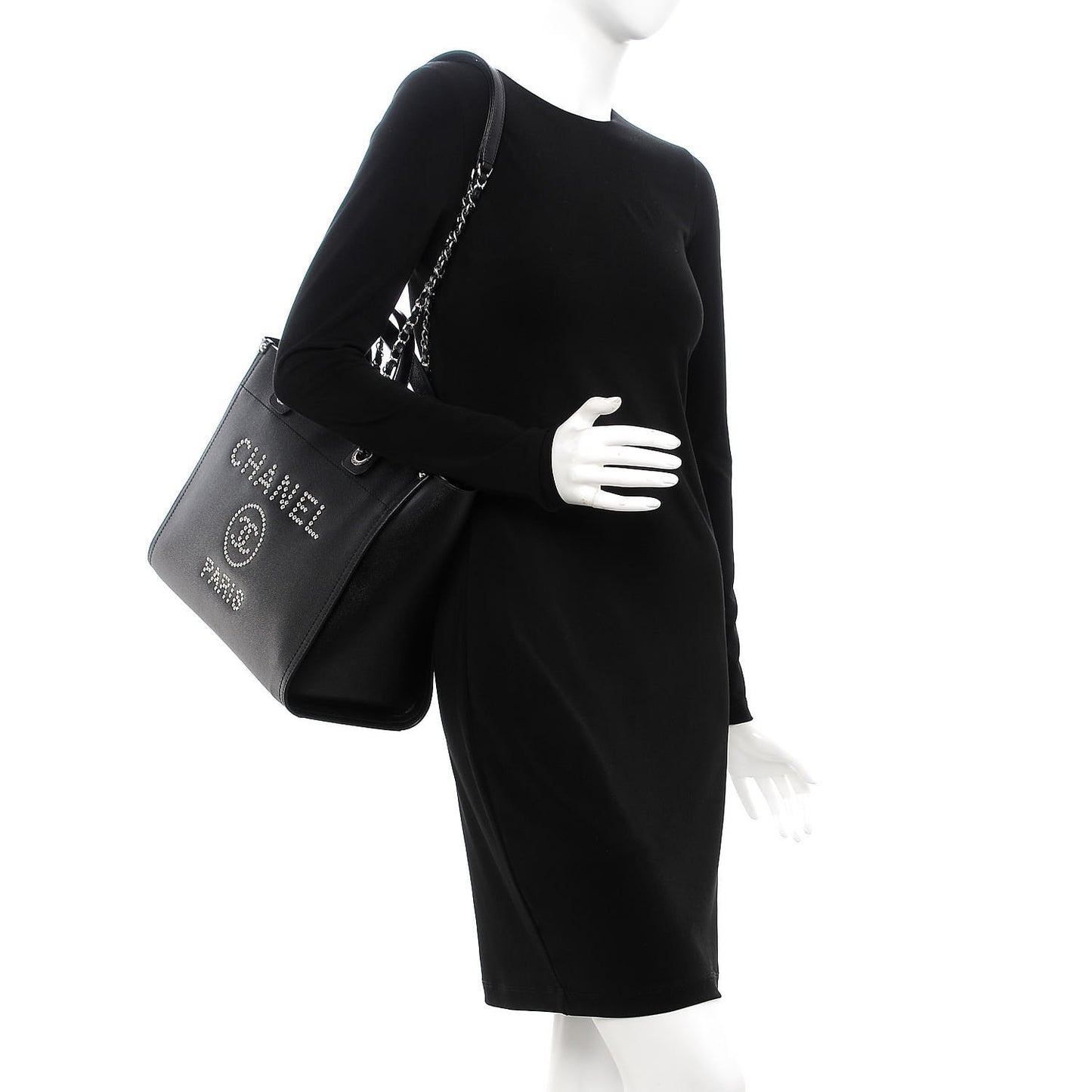 Caviar Small Studded Deauville Tote Black