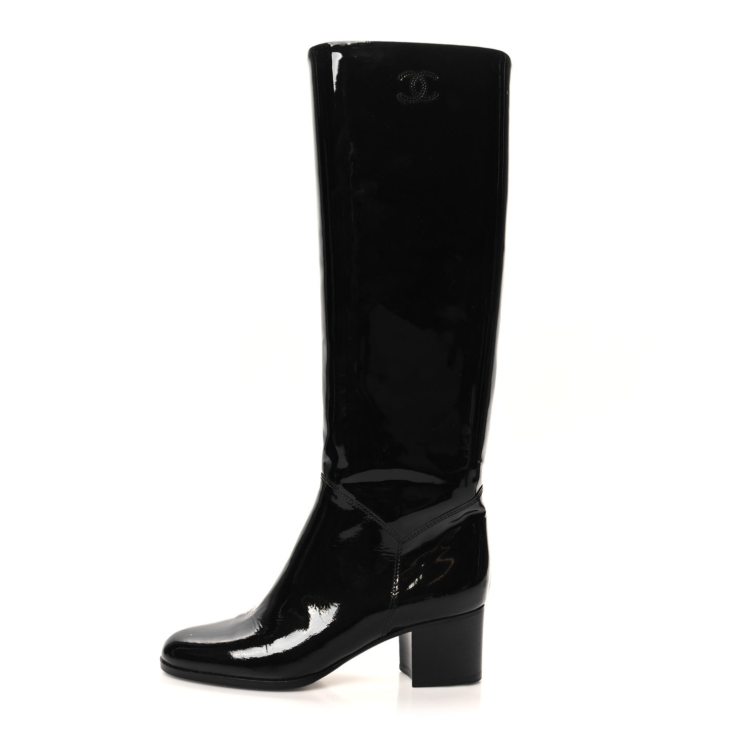 Patent Calfskin CC Knee High Boots 36.5 Black