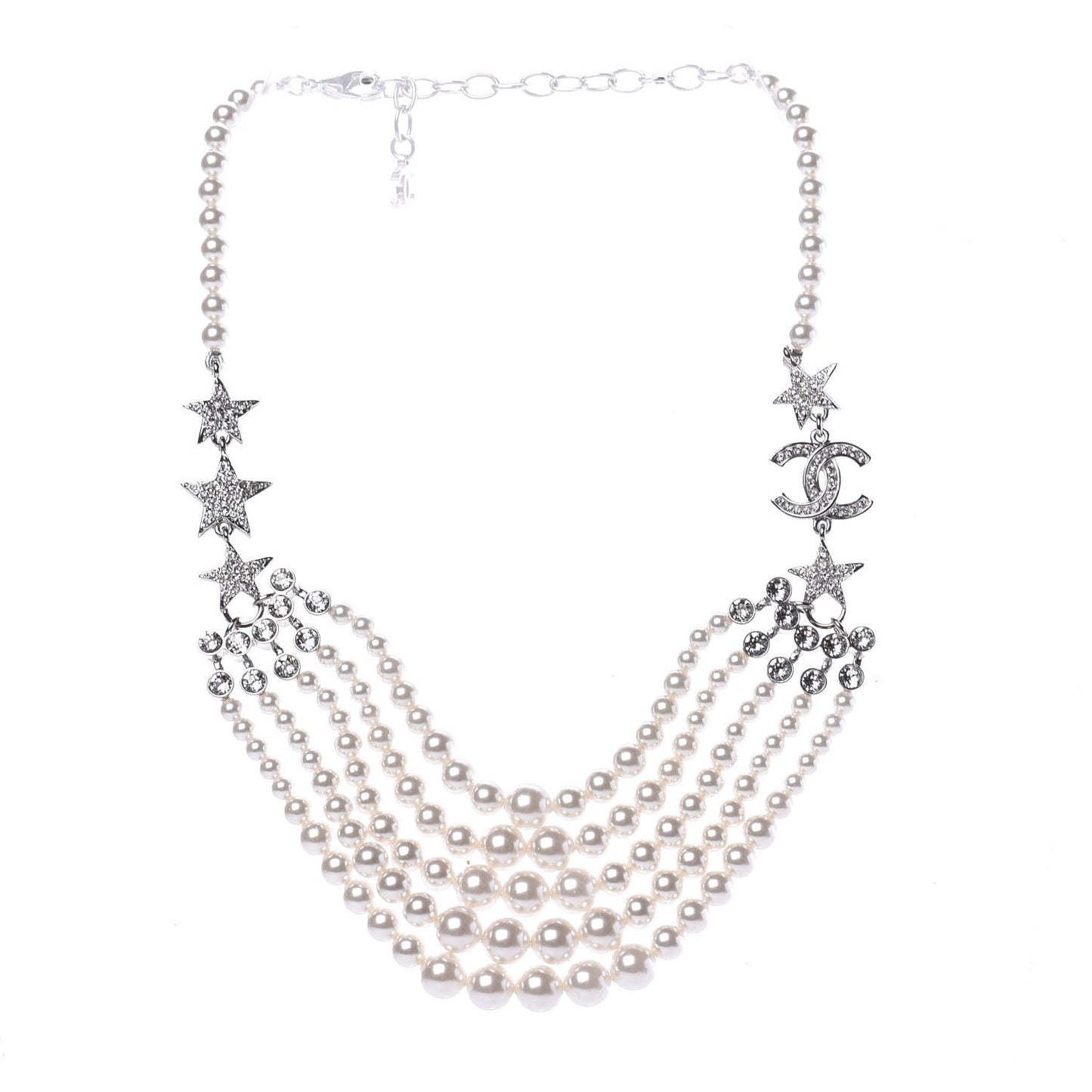 Pearl Crystal Star CC Multi Strand Necklace Pearly White Silver